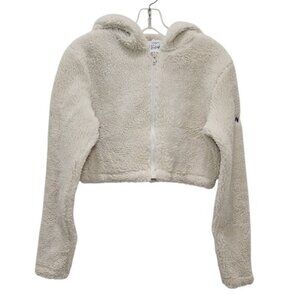 Werk Athletic Full Zip Sherpa Fleece Jacket Cropped Hoodie Logo Small New